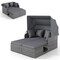 Outdoor Rattan Daybed With Canopy PE Wicker Patio Lounge Sofa Set With Cushions Poolside Garden Double Sun Bed Furniture